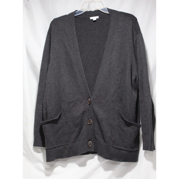 J Jill Women's LP Charcoal Gray Knit Button-up Cardigan Pockets LS Wool Blend - Picture 7 of 14